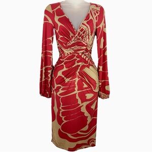 Marciano | Red/Beige Patterned Dress With Ruched Detail